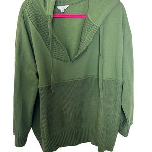 Time and Tru Olive Green Size XL Pullover Hoodie VNeck Tie Top